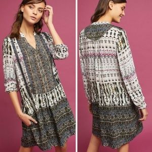 ANTHROPOLOGIE Tiny Mollie Boho Patterned Shirt Dress